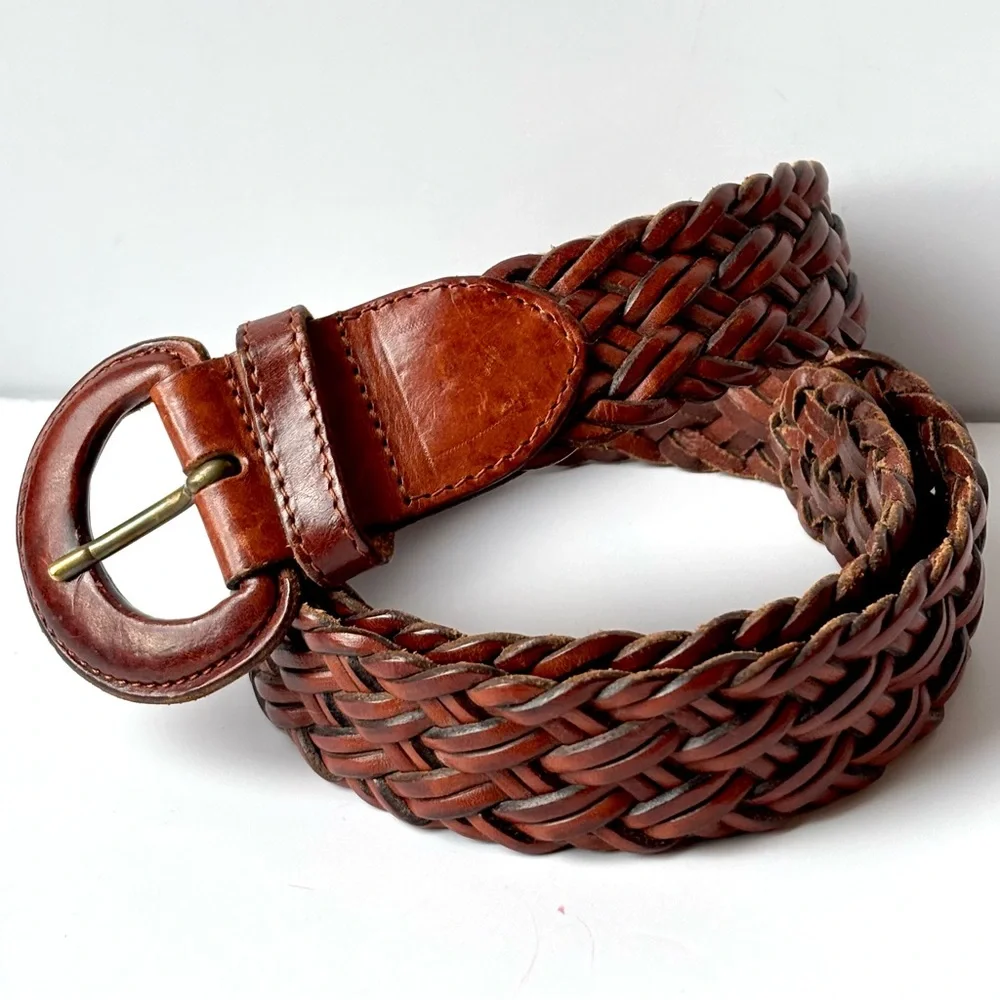 Nordstrom VTG Braided Woven Chestnut Leather Belt Excellent‎ Vintage Condition L